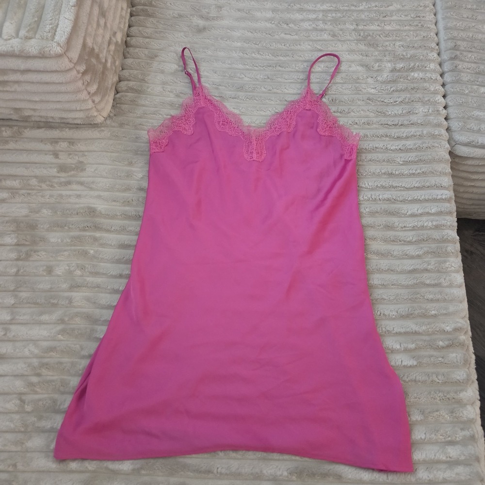 Victorias Secret Pink Satin Lace Cami Top Slip Lingerie Tank Nightie Size S